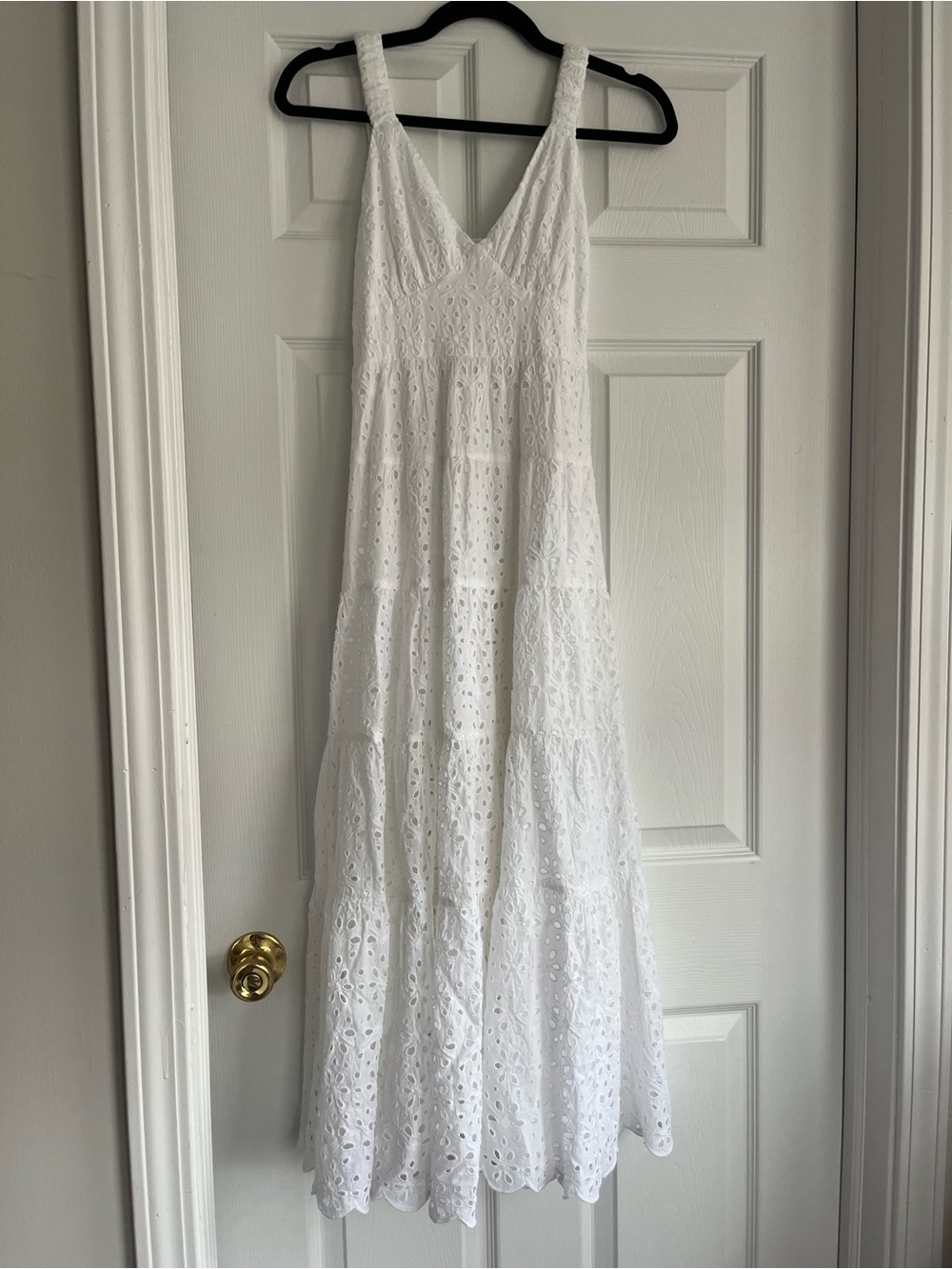White Eyelet V-Neck Cotton Maxi Dress